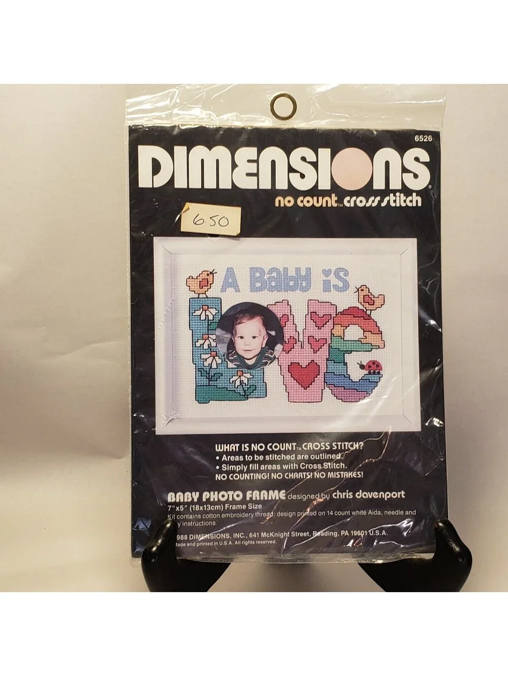 Vintage Dimensions No Count Cross Stitch Kit Baby Photo Frame LOVE #6526 NEW